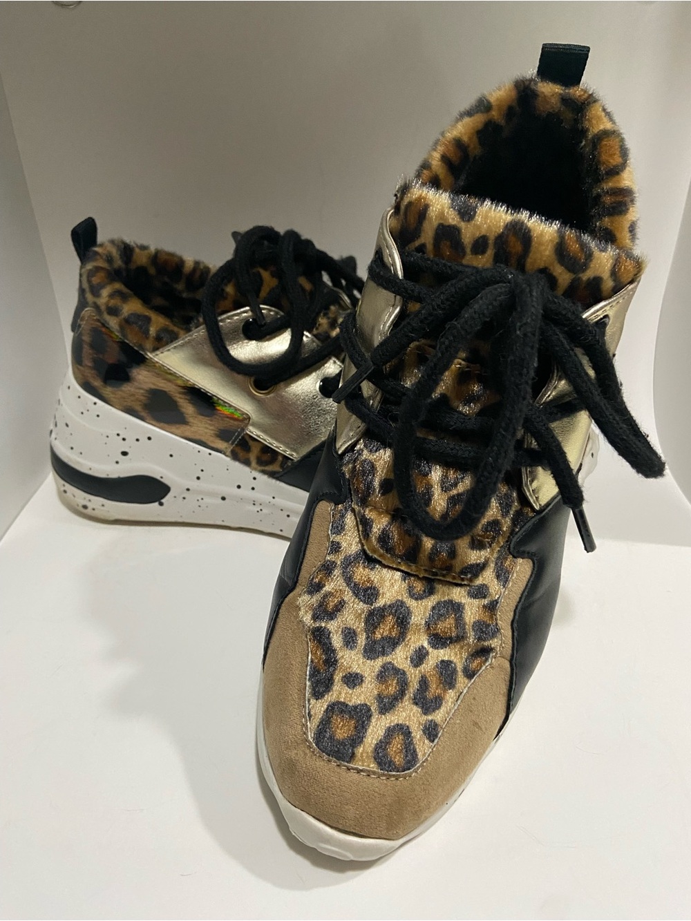 Brash Leopard-Print Sneakers with Gold and Black Accents